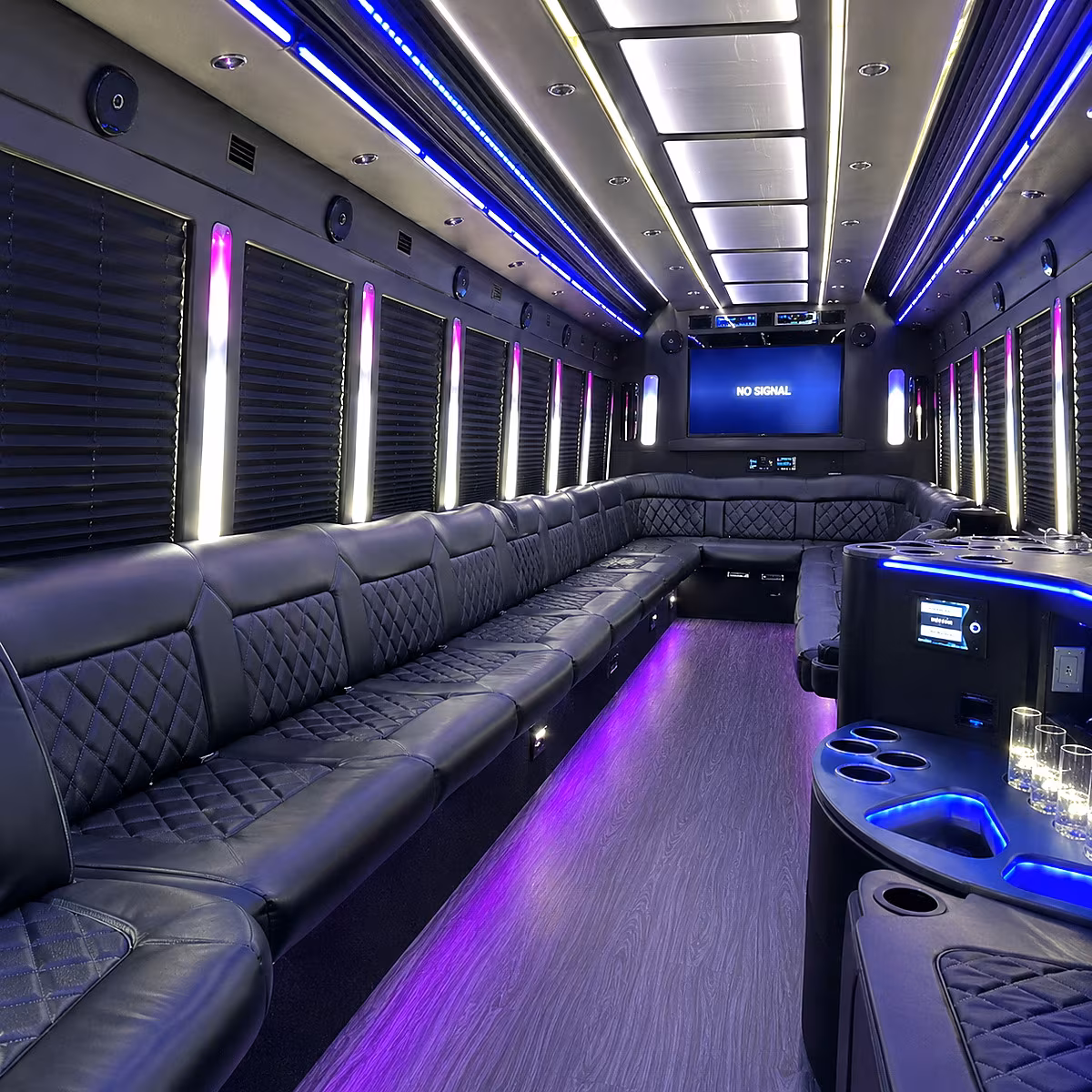 westminster 30 passenger party bus inside